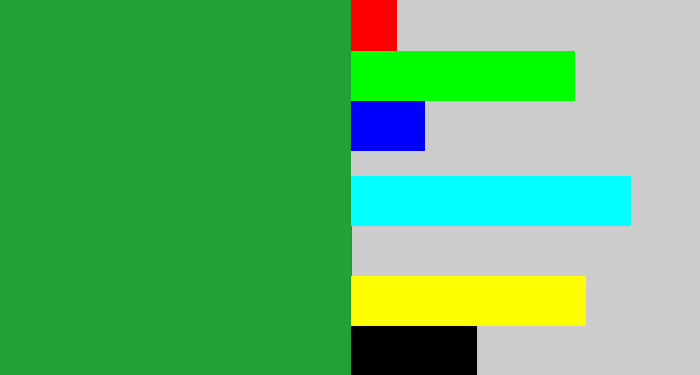 Hex color #21a235 - medium green