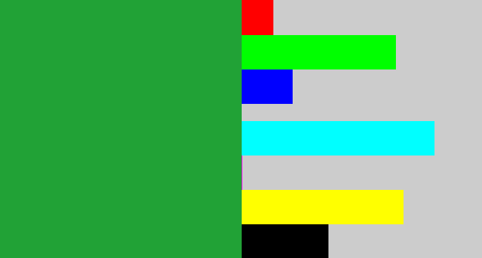 Hex color #21a236 - medium green