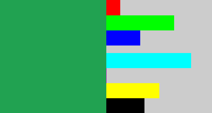 Hex color #21a251 - medium green