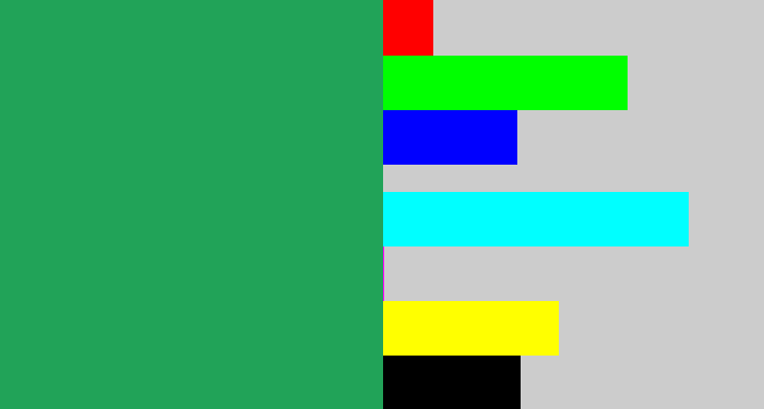 Hex color #21a358 - teal green