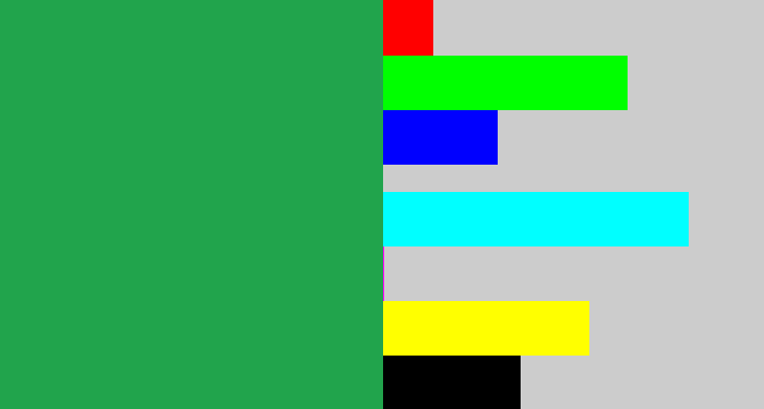 Hex color #21a44c - medium green