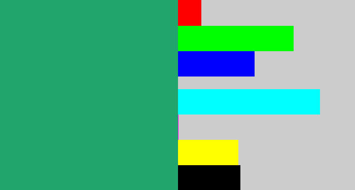 Hex color #21a56d - teal green
