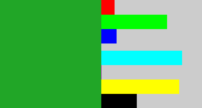 Hex color #21a627 - green