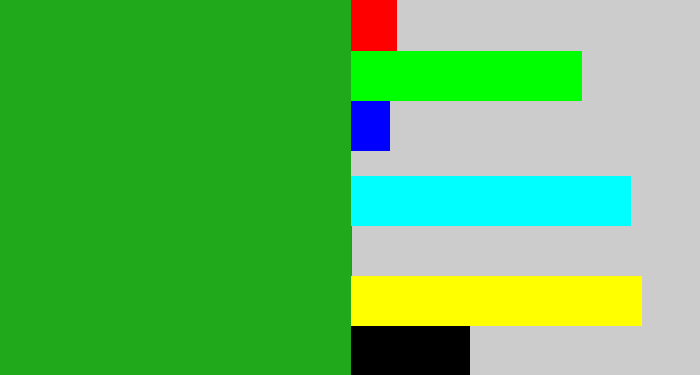 Hex color #21a91c - green