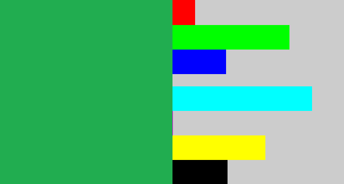 Hex color #21ad50 - medium green