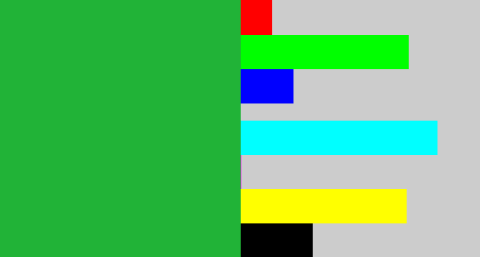 Hex color #21b337 - medium green