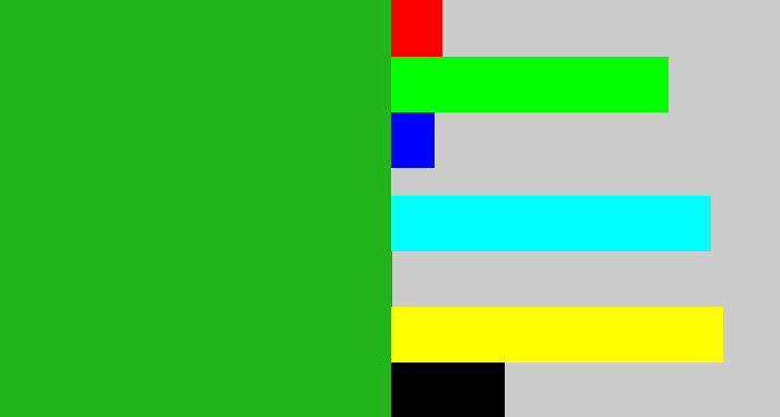 Hex color #21b41b - green