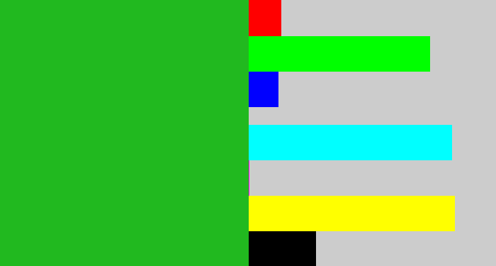 Hex color #21b91f - green