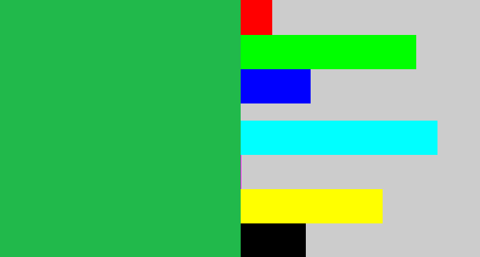 Hex color #21b94b - medium green
