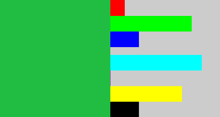 Hex color #21bd43 - medium green