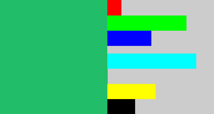 Hex color #21bd68 - algae green