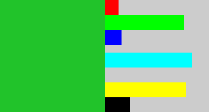 Hex color #21c32a - green