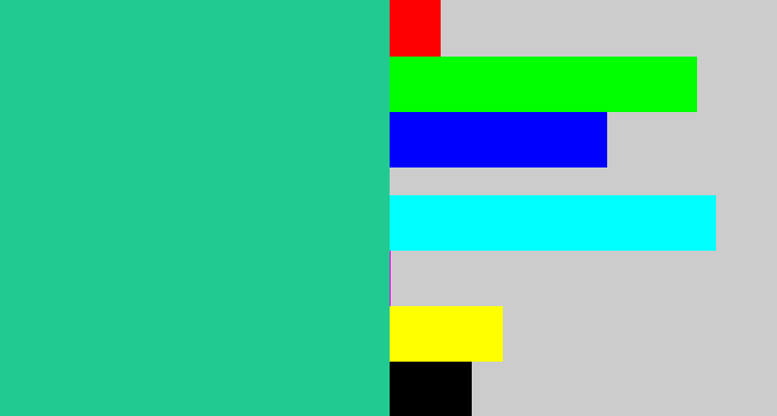 Hex color #21ca90 - greenblue