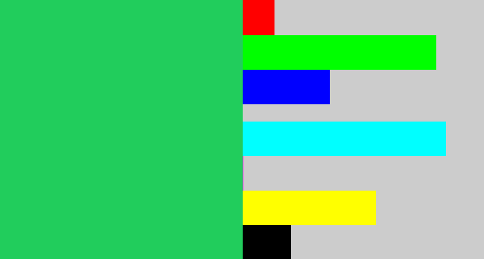 Hex color #21cd5c - algae green