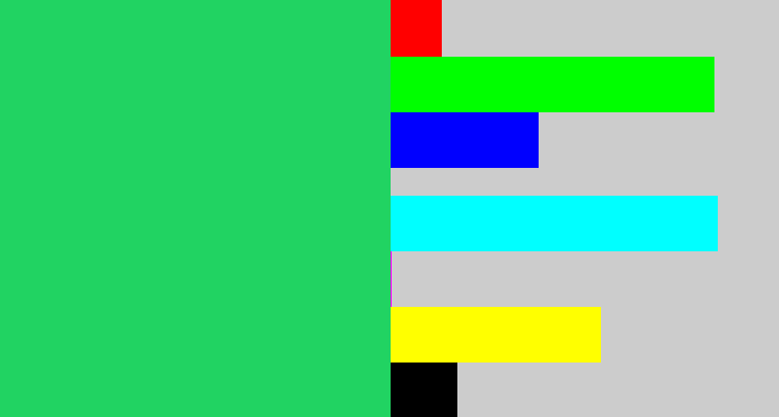 Hex color #21d362 - algae green