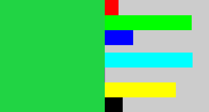 Hex color #21d444 - shamrock green