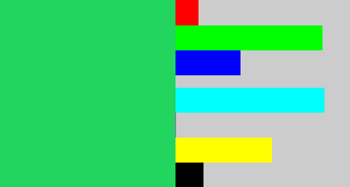 Hex color #21d55f - algae green