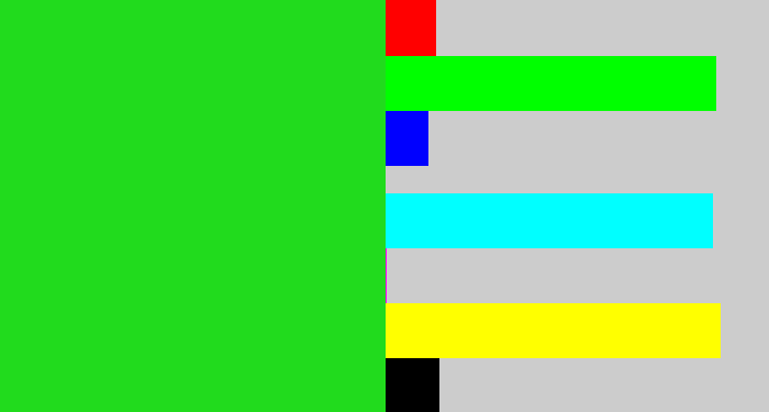 Hex color #21db1d - vivid green