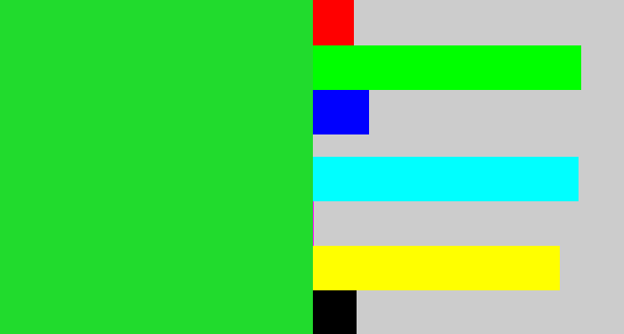 Hex color #21db2d - radioactive green