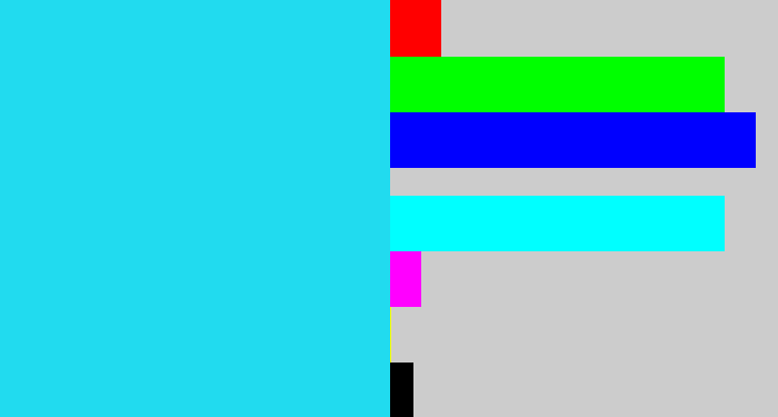 Hex color #21dbef - bright light blue