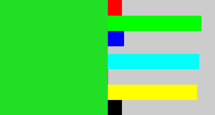 Hex color #21df25 - radioactive green