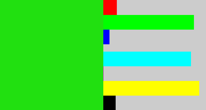 Hex color #21e010 - vivid green