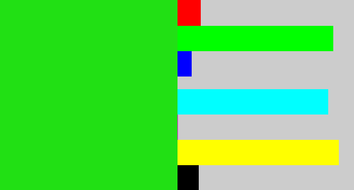 Hex color #21e014 - vivid green