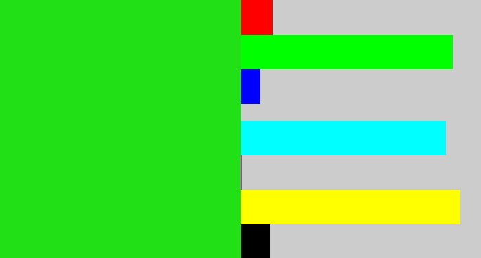 Hex color #21e015 - vivid green
