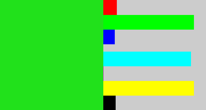 Hex color #21e11b - vivid green