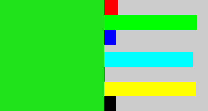Hex color #21e31b - vivid green