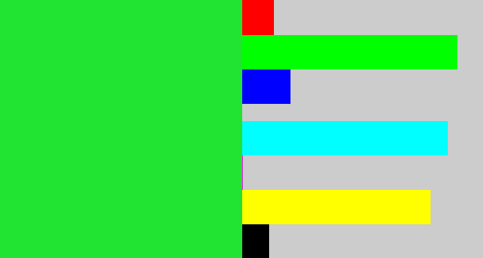Hex color #21e332 - hot green