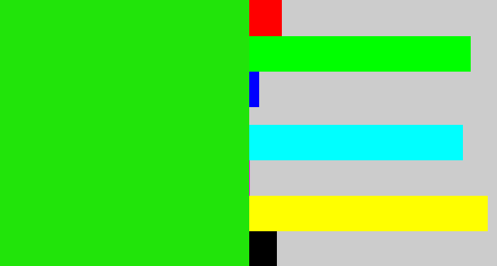 Hex color #21e40a - vivid green