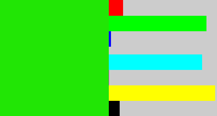 Hex color #21e605 - vivid green