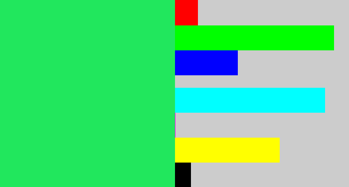 Hex color #21e75d - bright light green