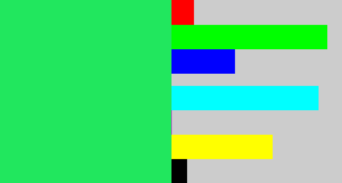 Hex color #21e75e - bright light green