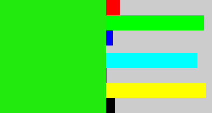 Hex color #21ea0f - vivid green