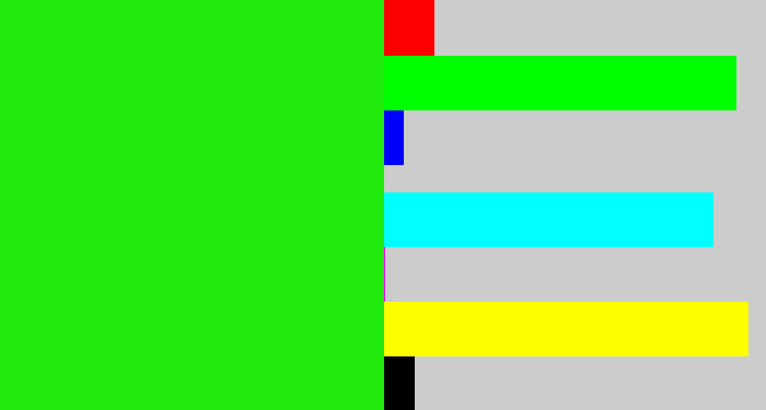 Hex color #21eb0c - vivid green