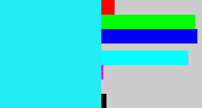 Hex color #21edf3 - bright light blue