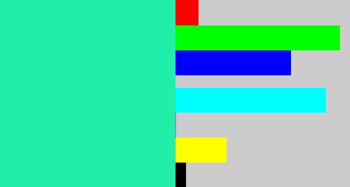 Hex color #21efa9 - greenish cyan