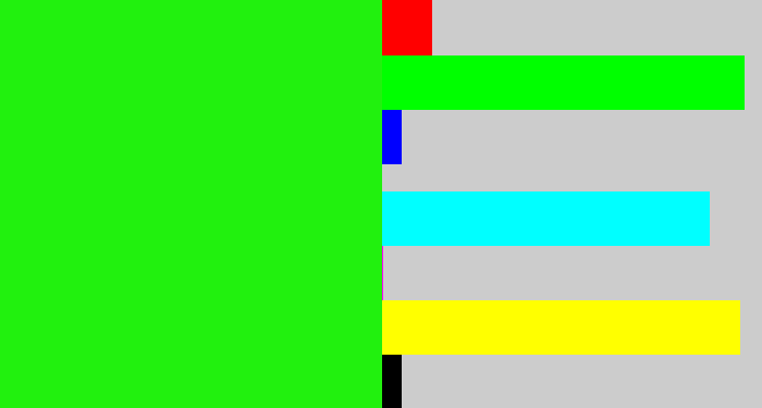 Hex color #21f10e - electric green