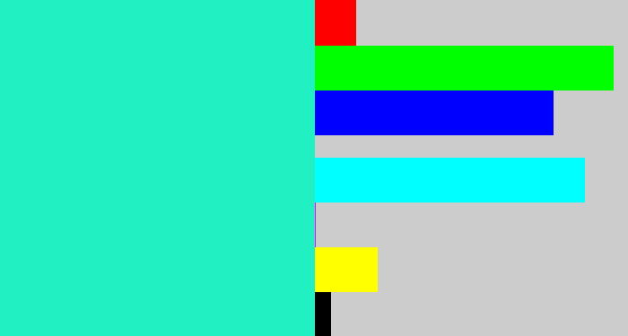 Hex color #21f1c2 - aqua