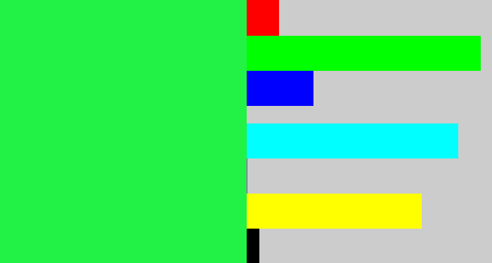 Hex color #21f245 - bright light green
