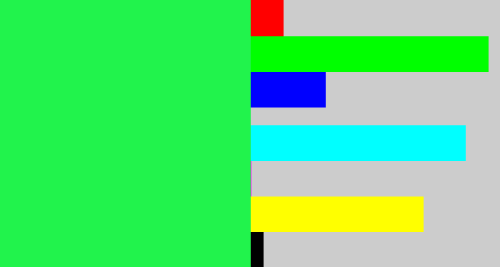 Hex color #21f34c - bright light green