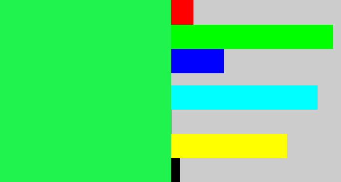 Hex color #21f34e - bright light green