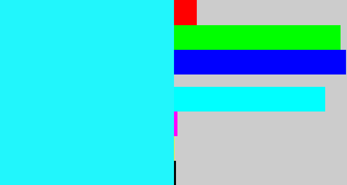 Hex color #21f6fc - bright light blue