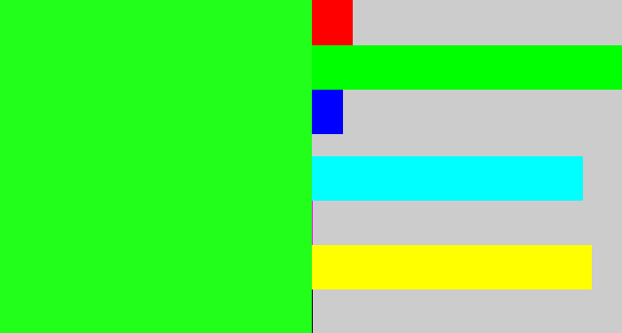 Hex color #21ff1a - radioactive green