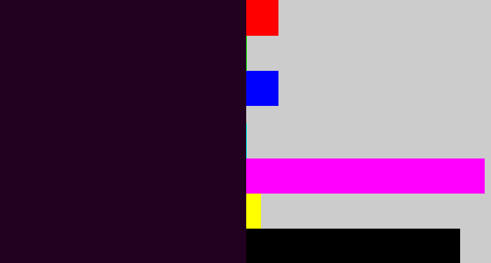 Hex color #220120 - very dark purple