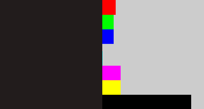 Hex color #221c1c - dark