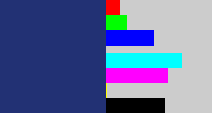 Hex color #223174 - dark slate blue