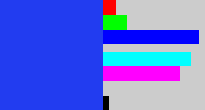 Hex color #223cf0 - vivid blue